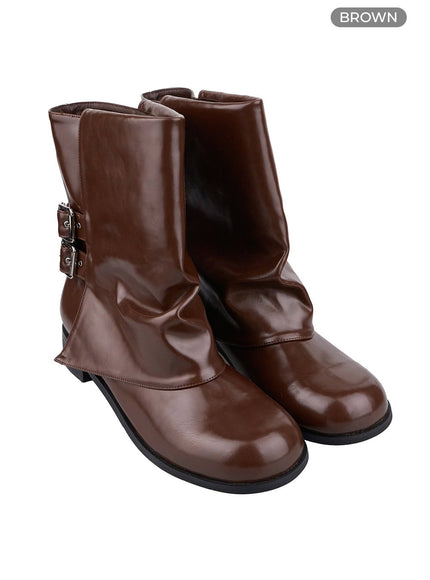 buckle-chic-faux-leather-boots-io409 / brown