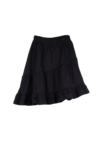 Asymmetric Tiered Midi Skirt IJ527