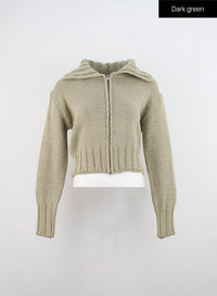 oversized-zip-up-knit-sweater-in330 / Dark green