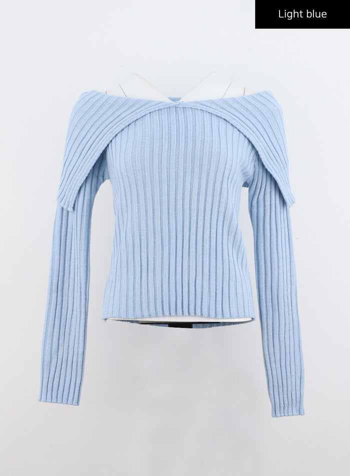 off-shoulder-knit-sweater-io320 / Light blue