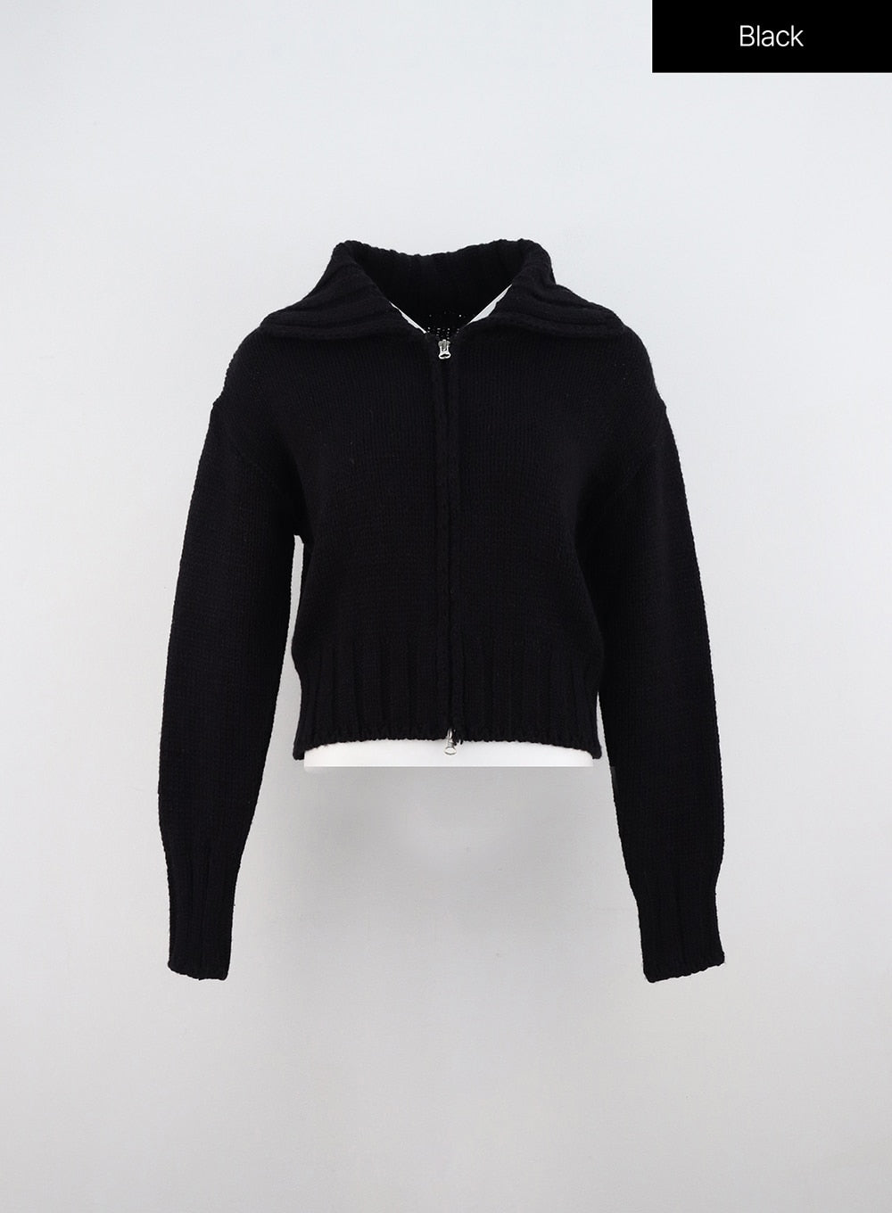 oversized-zip-up-knit-sweater-in330 / Black