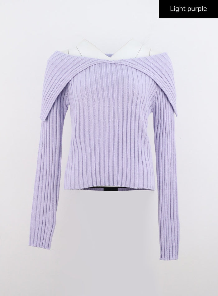 off-shoulder-knit-sweater-io320 / Light purple