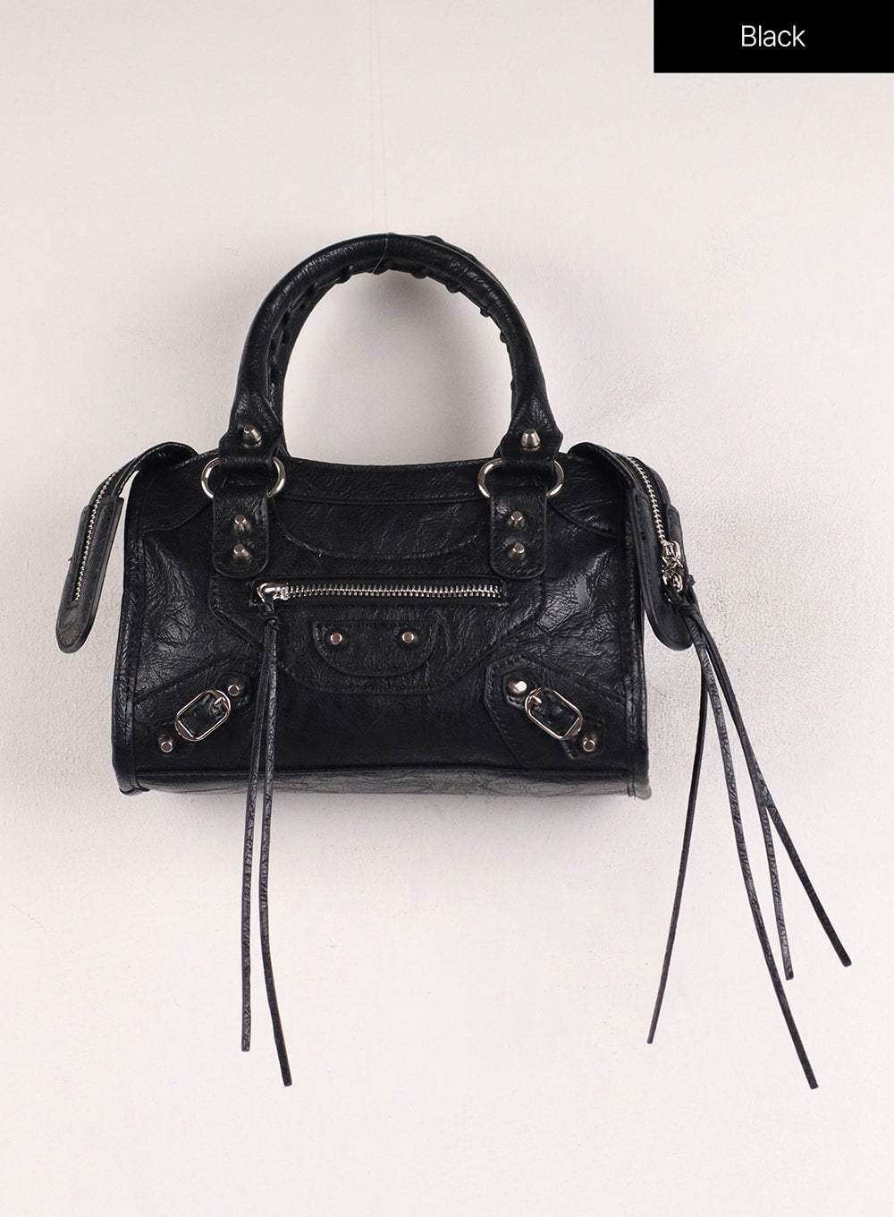 faux-leather-double-handle-square-bag-ij411 / Black