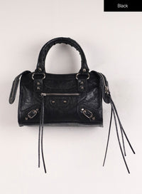 faux-leather-double-handle-square-bag-ij411 / Black