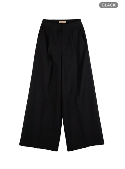 pintuck-wide-leg-tailored-pants-is402 / Black