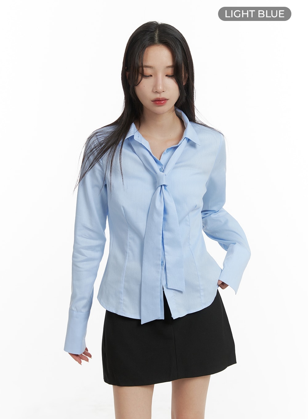 collared-buttoned-blouse-with-tie-cm427