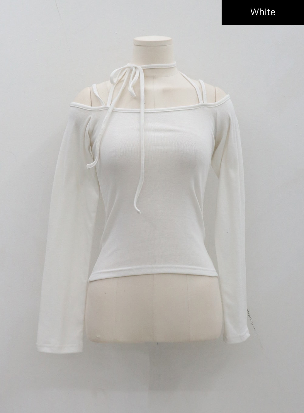 Neck Ribbon Detail Long Sleeve Cropped Top CD21 - Korean Women's 