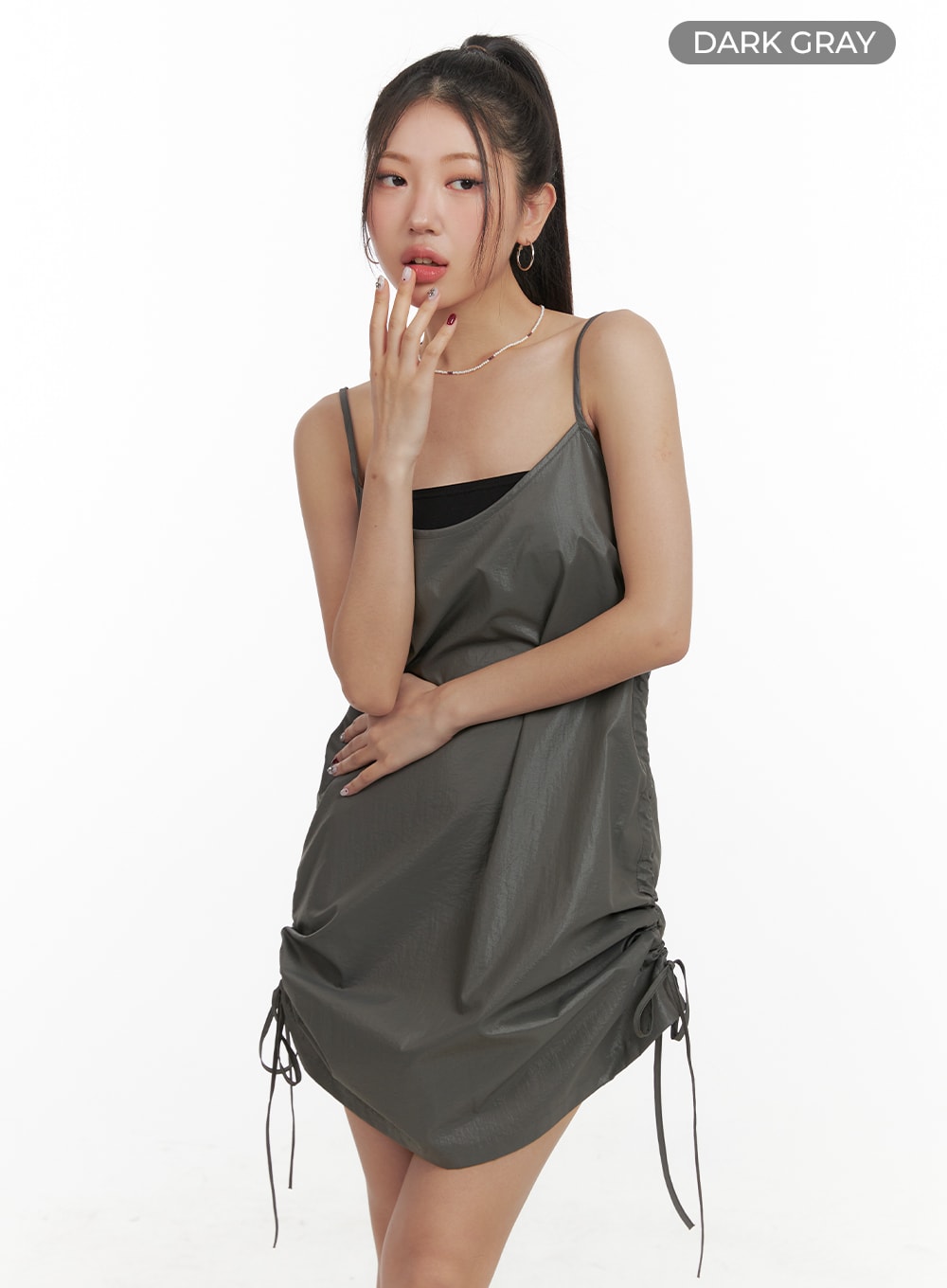 shirred-nylon-sleeveless-mini-dress-oa415
