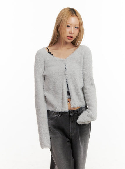 Buttoned Soft-Knit Crop Cardigan CJ507