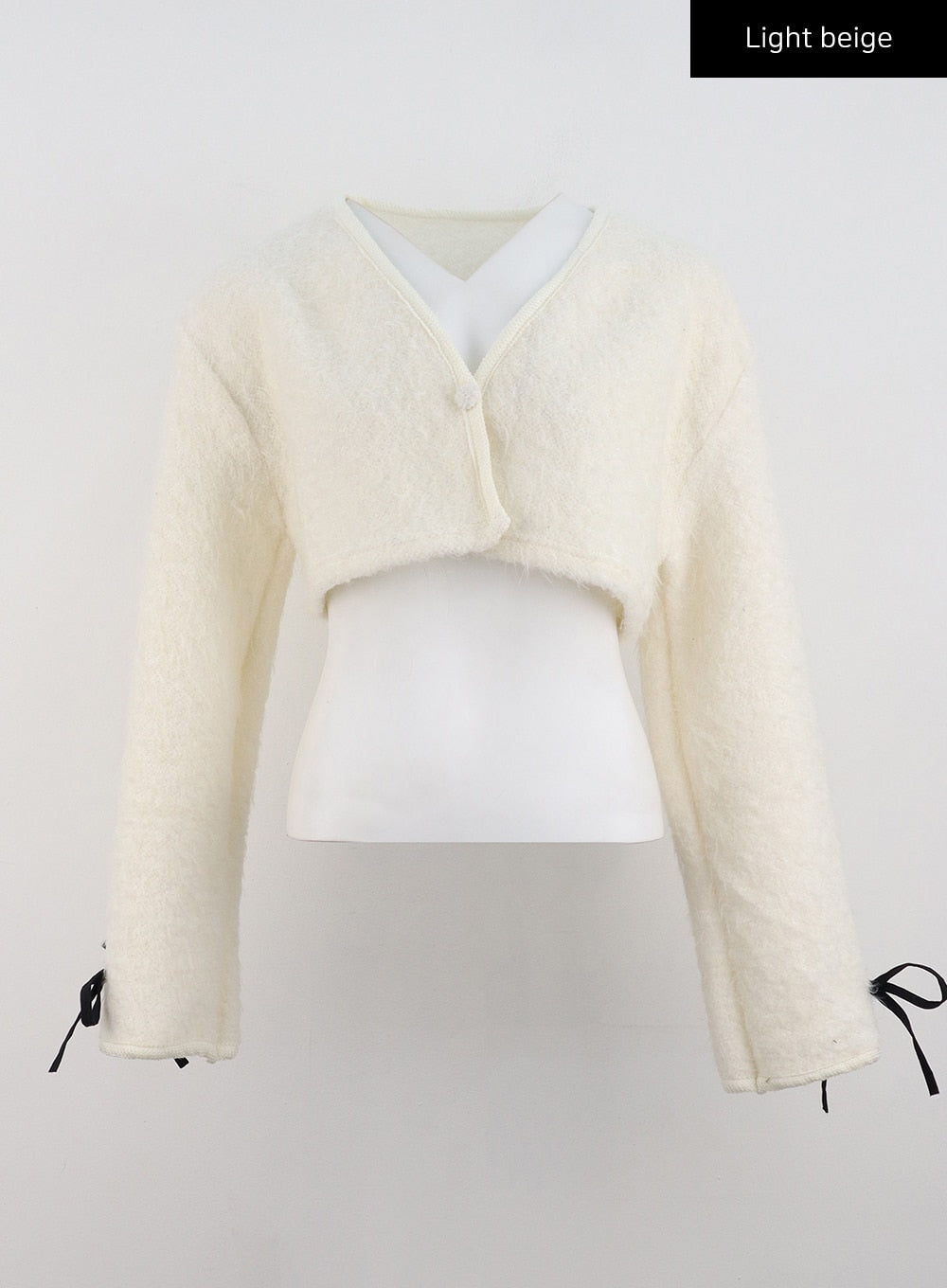 v-neck-faux-fur-crop-jacket-cd301 / Light beige
