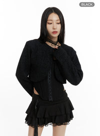 round-neck-tweed-crop-jacket-cf429 / Black