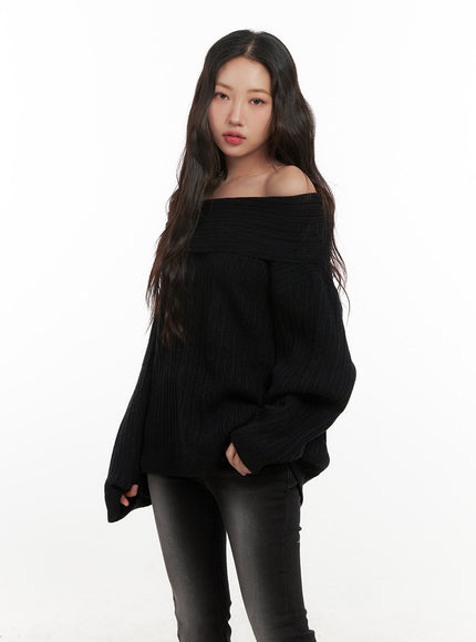 oversized-off-shoulder-sweater-cn426 / Black