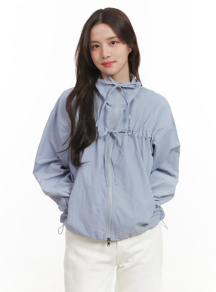 Shirred Ribbon Zip Up Windbreaker CJ515