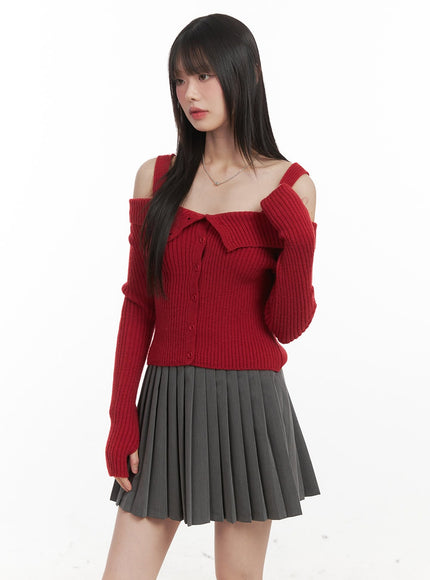 Ribbed Button-Down Off-Shoulder Sweater CJ528