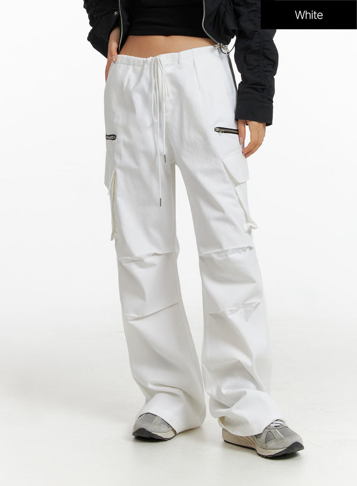 cargo-pocket-string-pants-cf414 / White