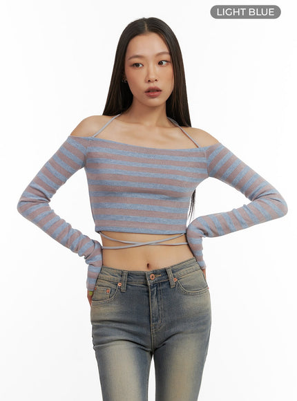 stripe-string-off-shoulder-crop-top-co424 / light blue