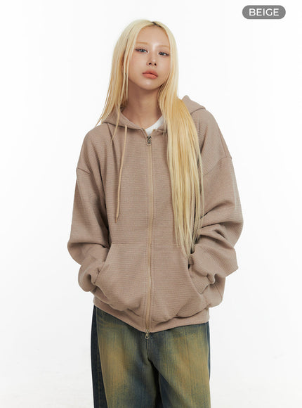 cozy-zip-solid-hooded-sweatshirt-co414 / Beige