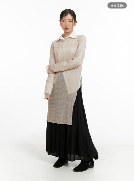 knit-hollow-out-maxi-dress-cm421 / Beige