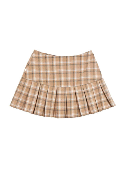 pleated-checkered-mini-skirt-od403 / Beige