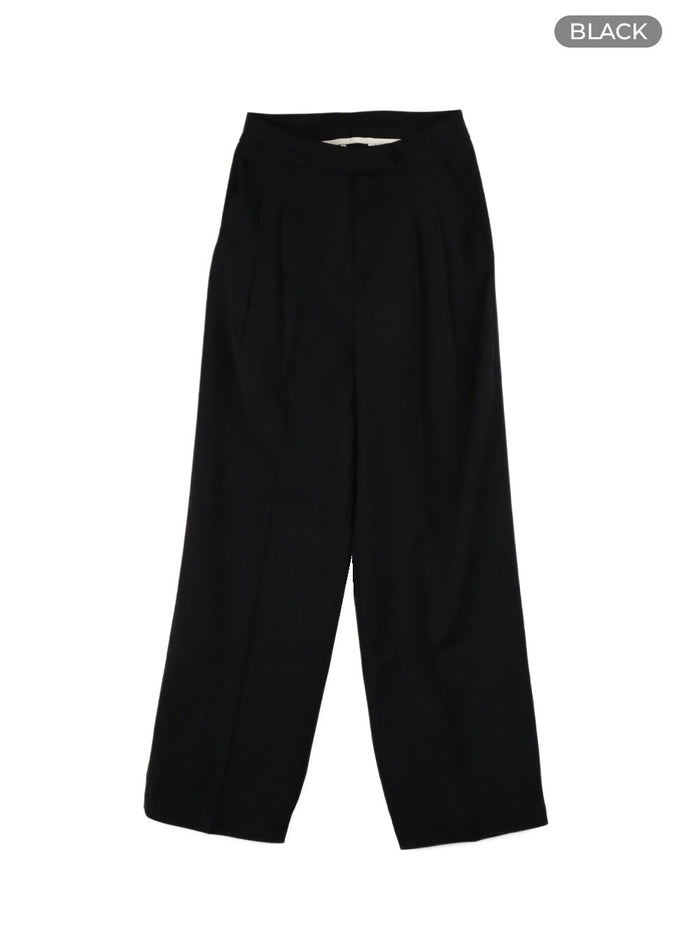 solid-wide-fit-trousers-oy409 / Black