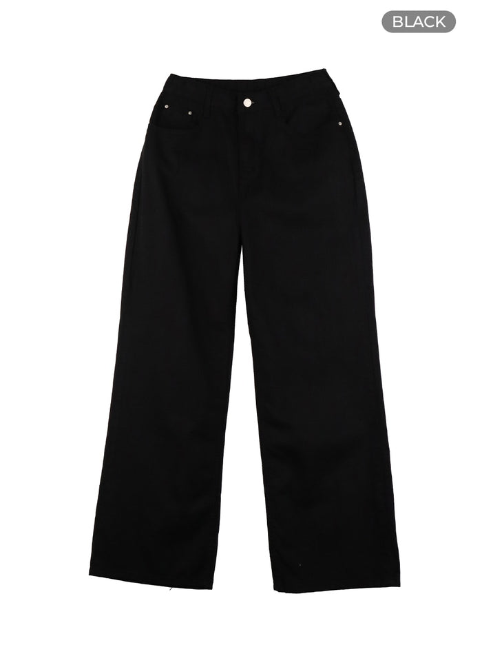 classic-loose-fit-cotton-straight-pants-oa416 / Black