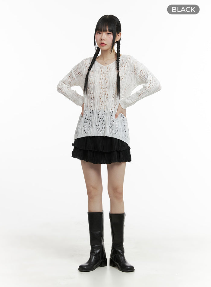 ruffle-banded-mini-skirt-om426 / Black