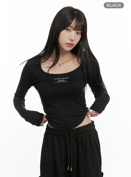 u-neck-slim-fit-crop-tee-cg430 / Black