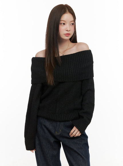 chic-off-shoulder-sweater-od412 / Black