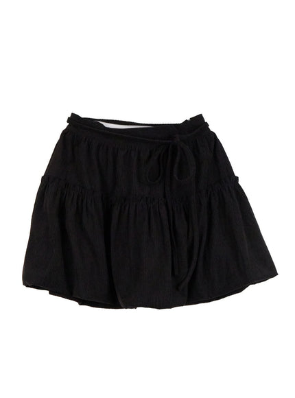 string-tie-solid-mini-skirt-od418 / Black