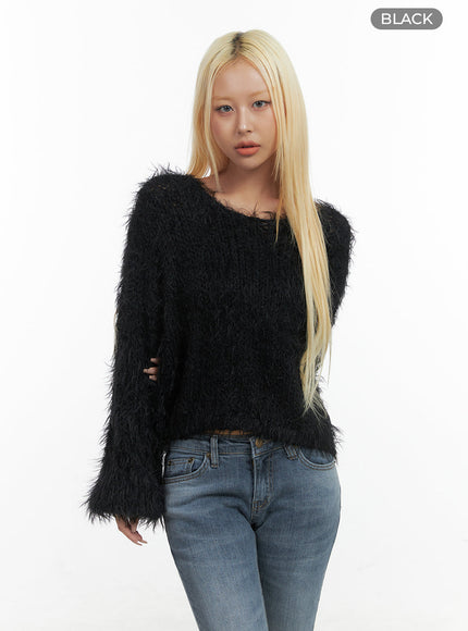 crop-fur-knit-top-co414 / Black