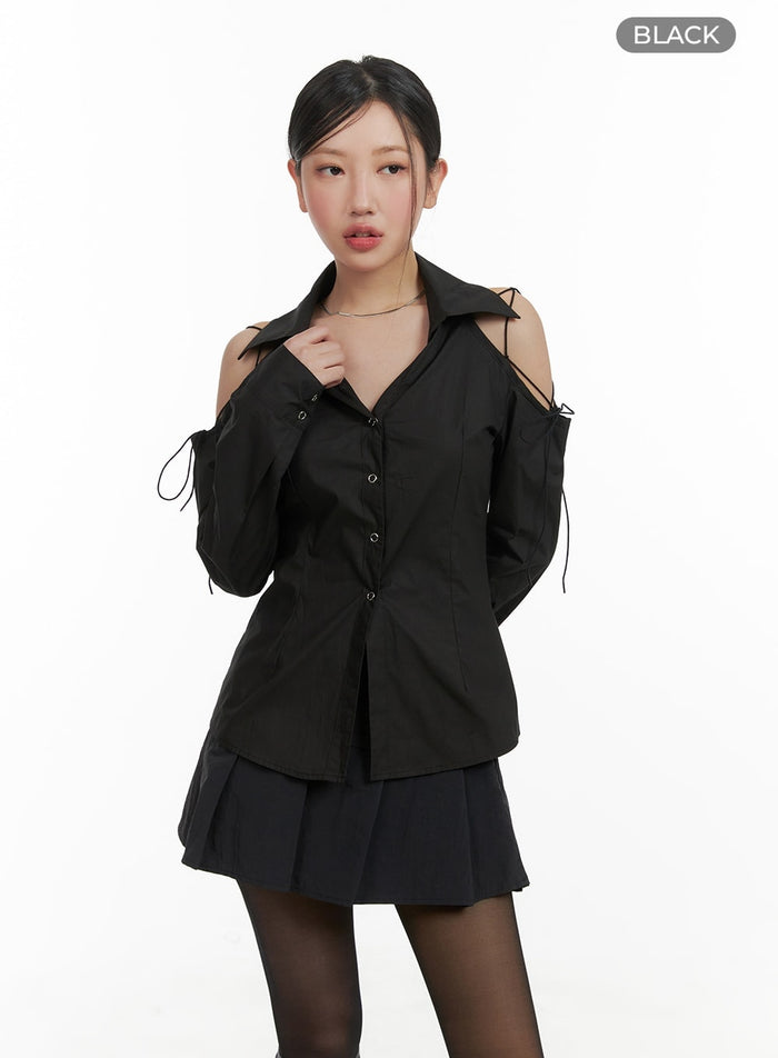cut-out-collar-blouse-ca409 / Black