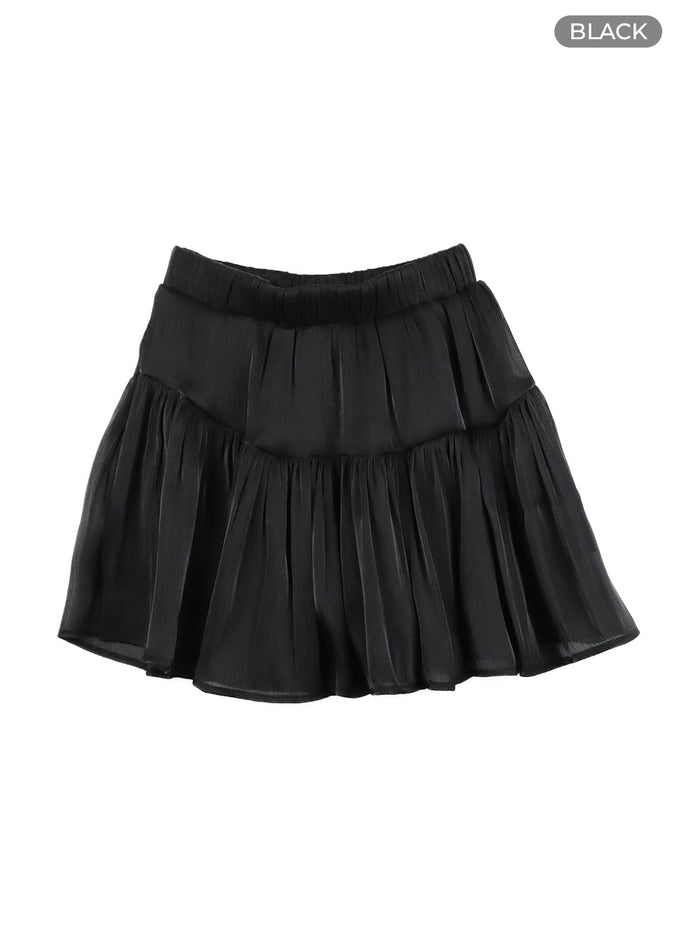 ruffle-elastic-band-mini-skirt-oa405 / Black