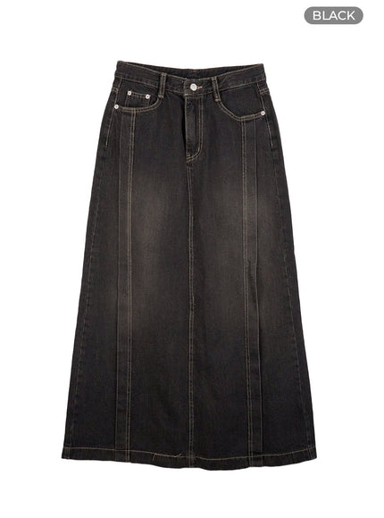 denim-dream-stitched-maxi-skirt-co418 / Black