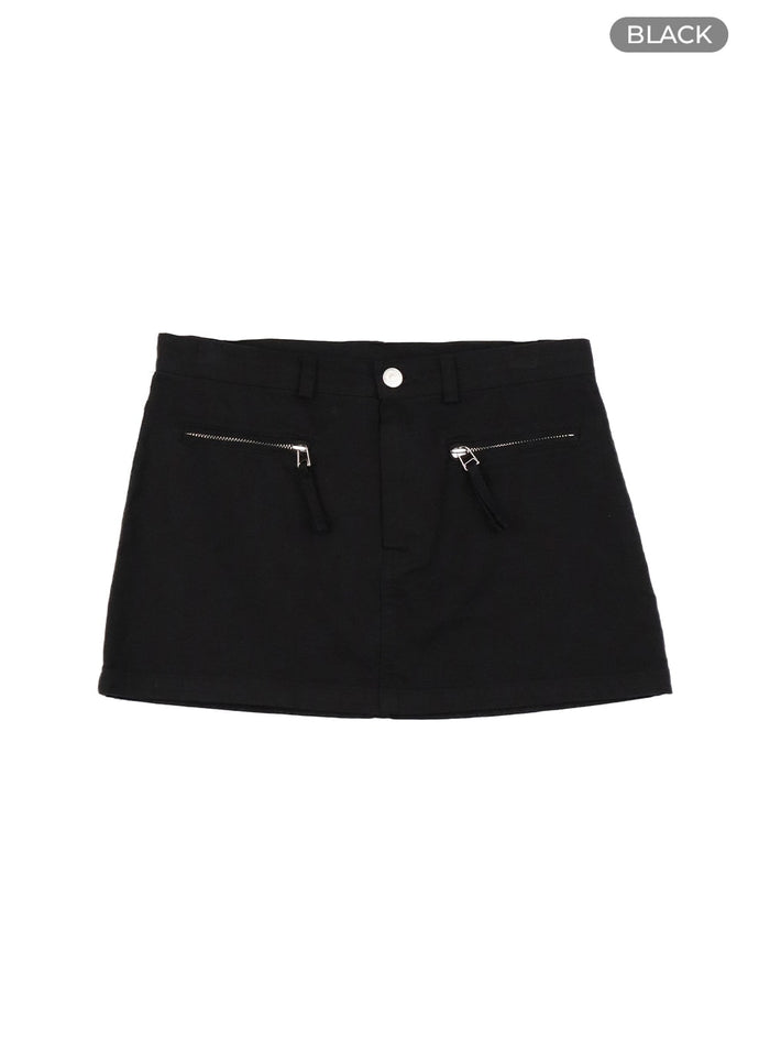 vintage-washed-pocket-denim-mini-skirt-ca402 / Black