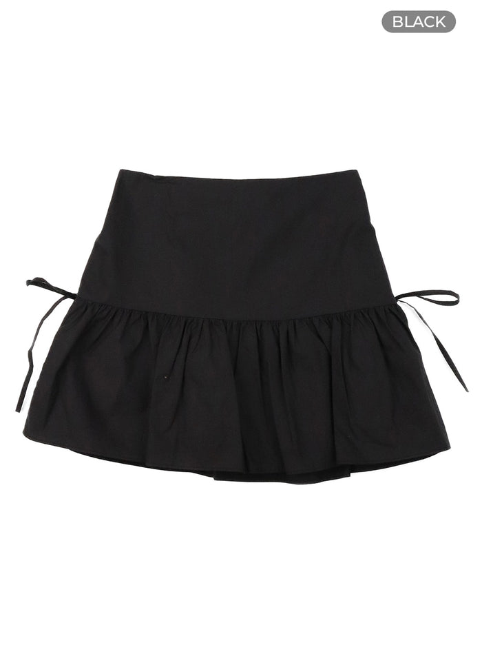 ribbon-tie-flare-mini-skirt-om427 / Black
