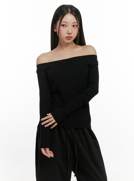 elegant-off-shoulder-knit-top-cn415 / Black