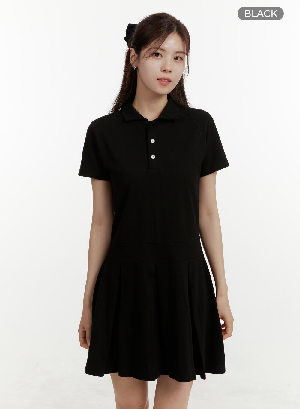 solid-polo-short-sleeve-mini-dress-oy409 / Black