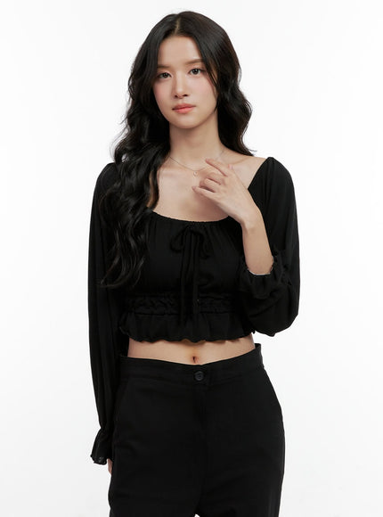 chic-frill-off-shoulder-blouse-on404 / Black