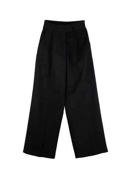 pintuck-wide-fit-tailored-slacks-od412 / Black