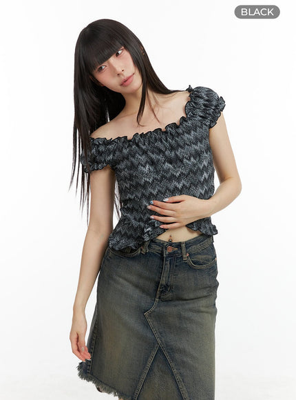 pattern-frill-crop-top-cl422 / Black