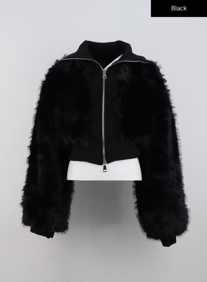 faux-fur-zip-up-jacket-cn329 / Black