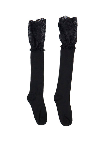 lace-knee-high-socks-cn427 / Black