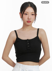 solid-buttoned-cotton-cami-crop-top-oa416 / Black