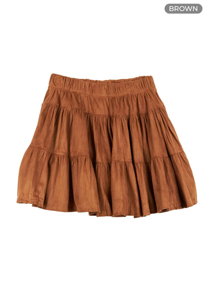 wrinkled-ruffle-mini-skirt-oo416 / Brown