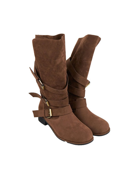 buckled-faux-leather-boots-cn426 / Brown