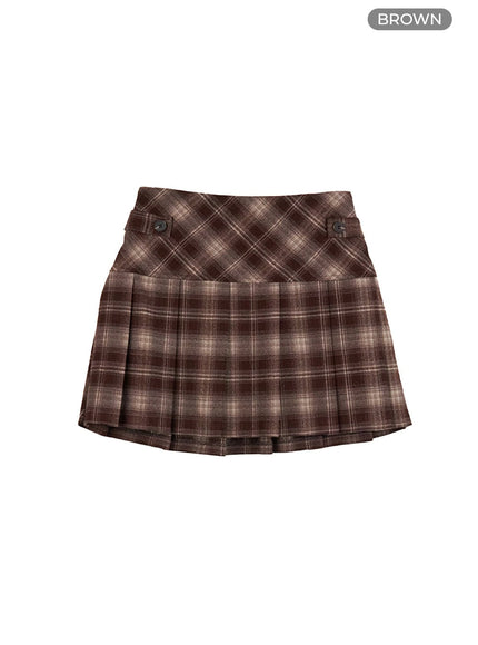 pleated-plaid-mini-skirt-co426 / Brown