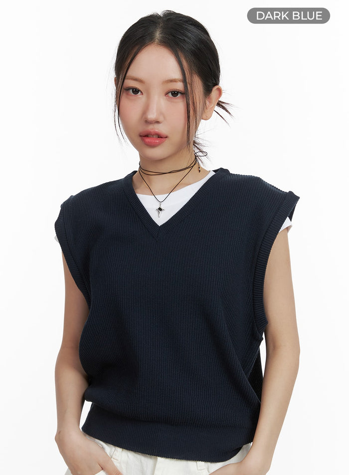 v-neck-knit-sweater-vest-oa419 / Dark blue