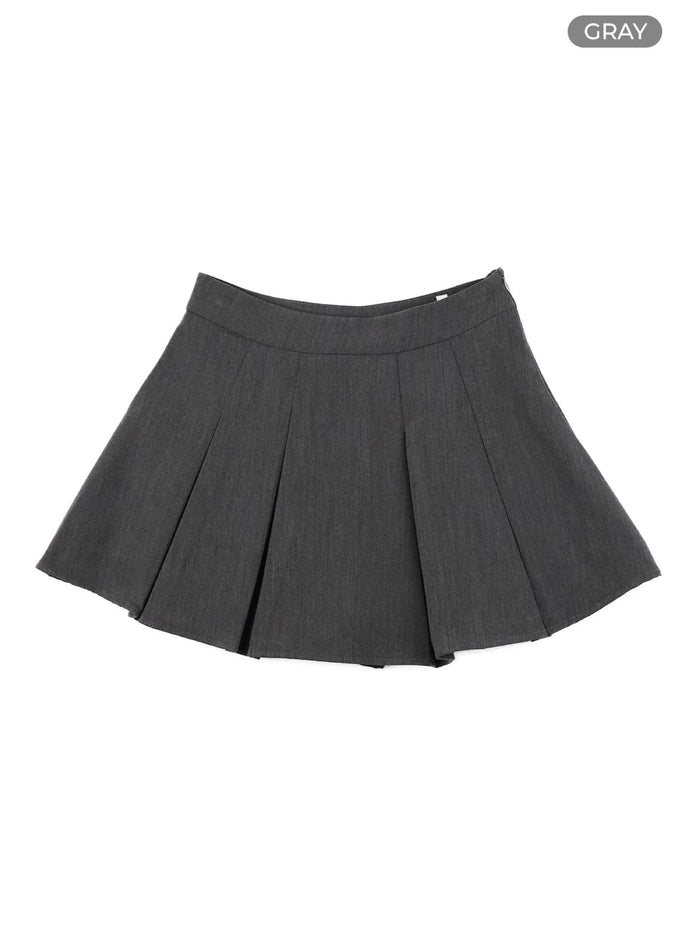 solid-pleated-mini-skirt-oa416 / Gray