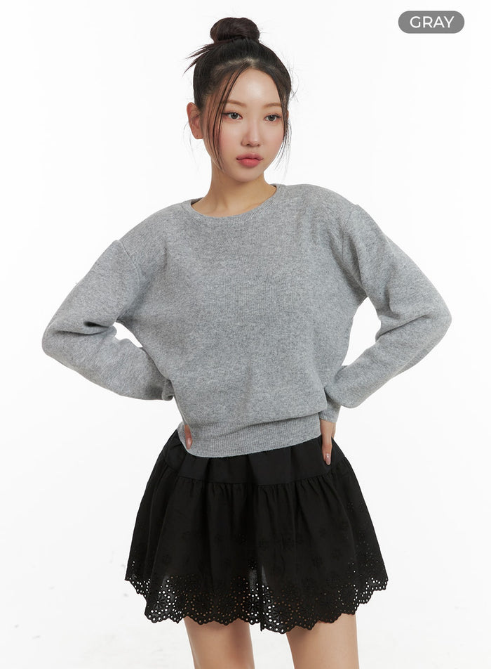 cozy-chic-round-neck-sweater-om429 / Gray