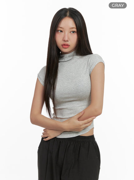 slim-fit-turtle-neck-crop-top-co402 / Gray